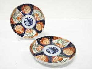 古伊万里　染付色絵　五寸皿　2客